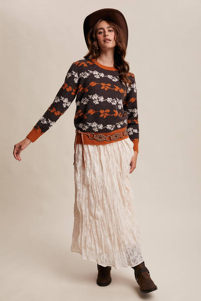 Floral Jacquard Sweater Mocha
