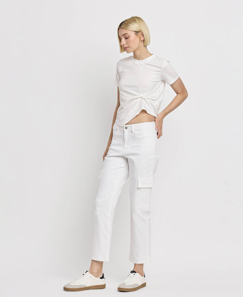 Vervet High Rise Crop Cargo Straight Jean White