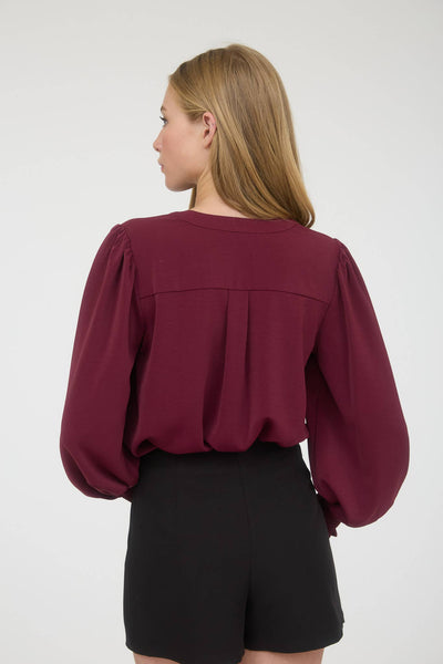 Burgundy Necktie Long Sleeve Top