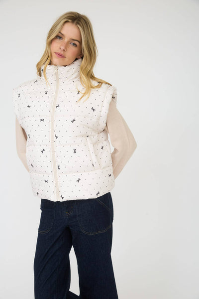 White Polka Dot Bow Puffer Vest