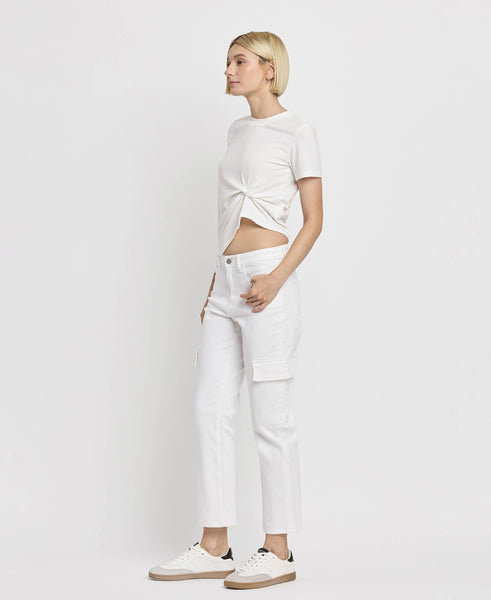Vervet High Rise Crop Cargo Straight Jean White