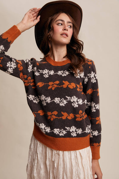 Floral Jacquard Sweater Mocha