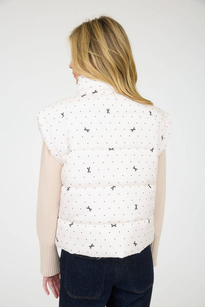 White Polka Dot Bow Puffer Vest