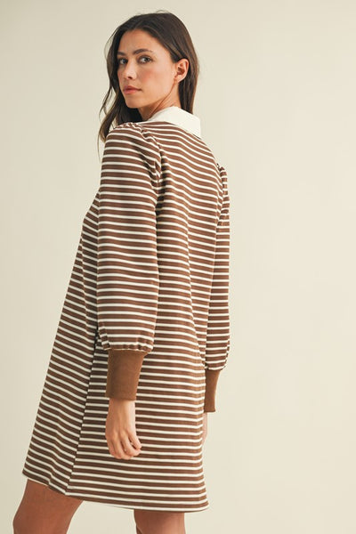 Stripe French Terry Polo Mini Dress Mocha