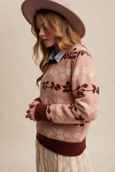 Floral Jacquard Sweater Rose