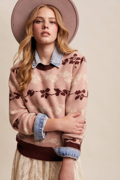 Floral Jacquard Sweater Rose
