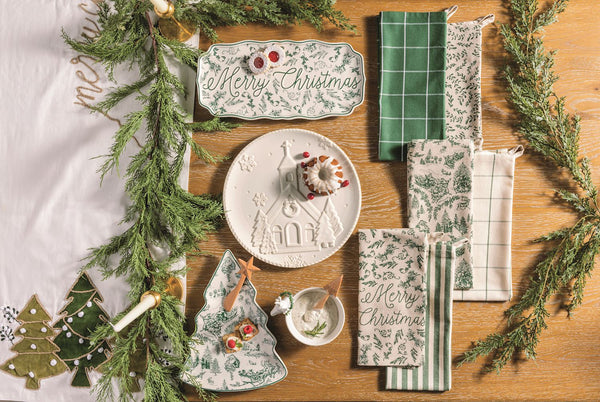 Merry Christmas Green Toile Tray
