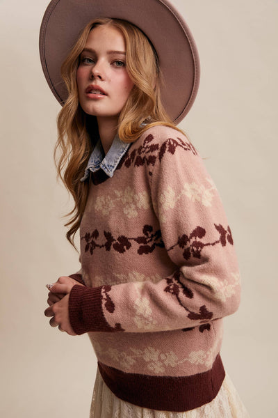 Floral Jacquard Sweater Rose
