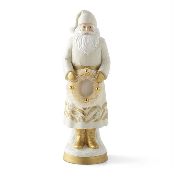 Cream Santa with Bottle Brush Wreath