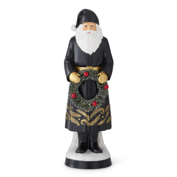 Black Santa with Bottle Brush Wreath