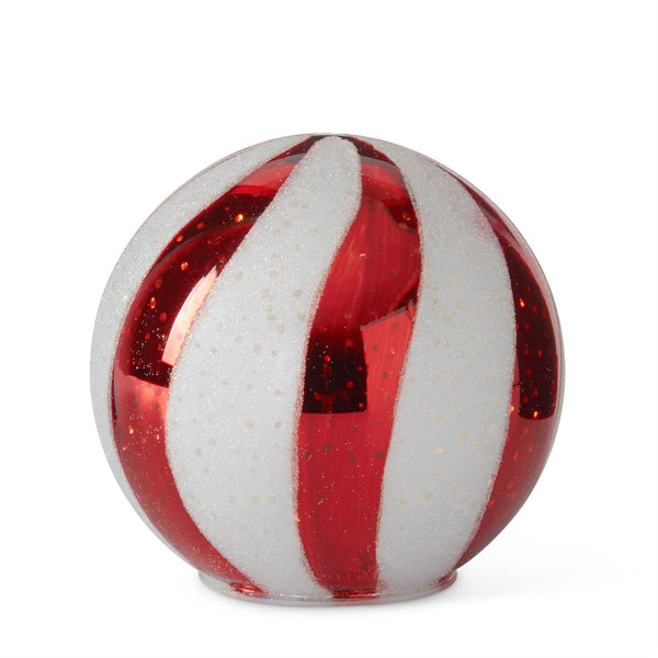 Red & White Swirl Striped LED Glass Globes