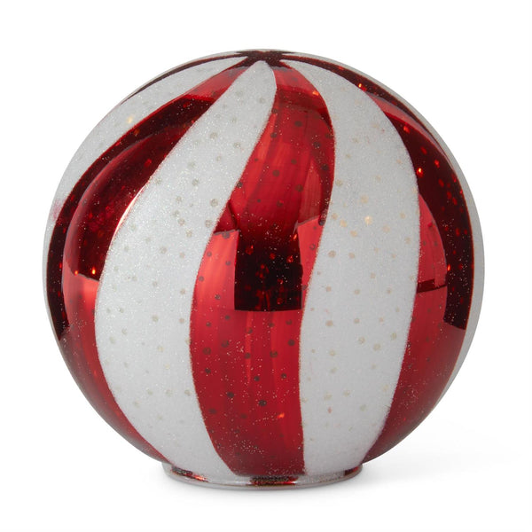 Red & White Swirl Striped LED Glass Globes