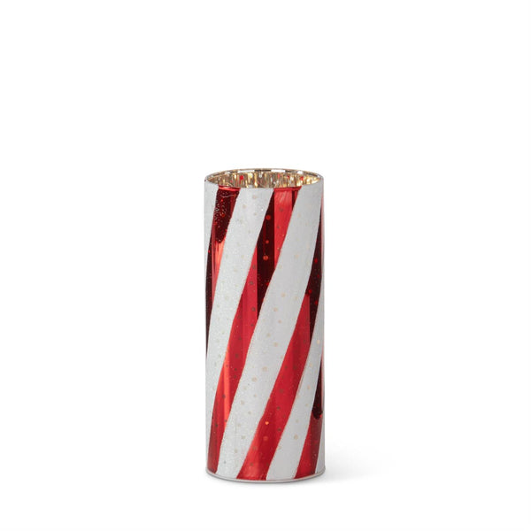 Red & White Swirl LED Cylinder Lanterns