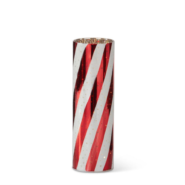 Red & White Swirl LED Cylinder Lanterns