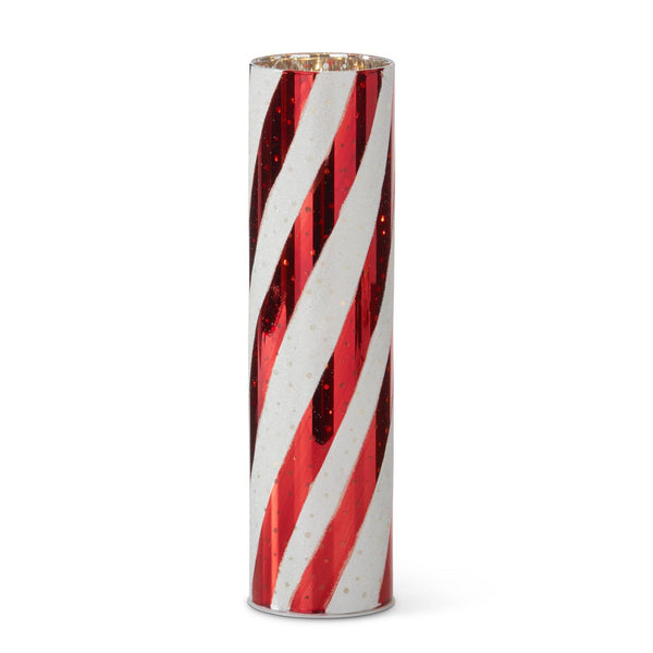 Red & White Swirl LED Cylinder Lanterns