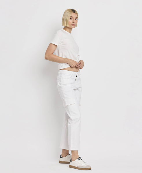 Vervet High Rise Crop Cargo Straight Jean White