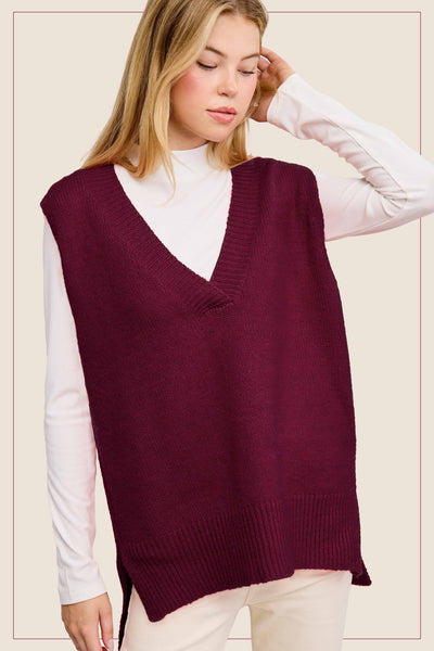 Vada Oversized Sweater Vest Heather Plum
