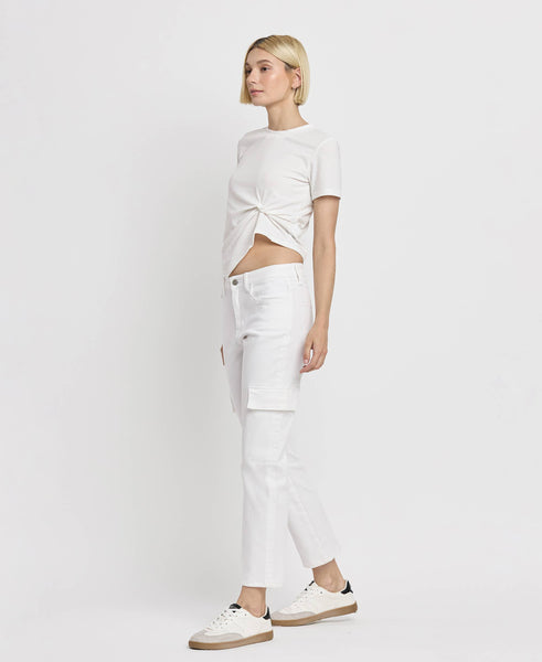 Vervet High Rise Crop Cargo Straight Jean White