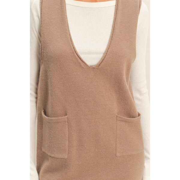 V Neck Sleeveless Knit Mini Dress – Mocha Brown