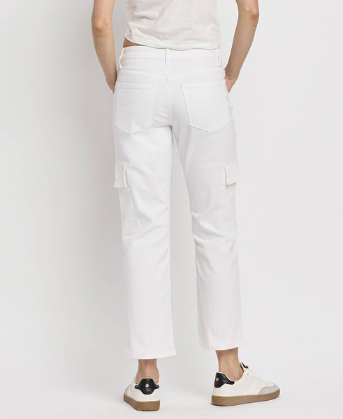 Vervet High Rise Crop Cargo Straight Jean White