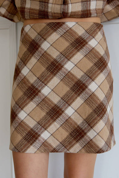 Brown Plaid Mini Skirt