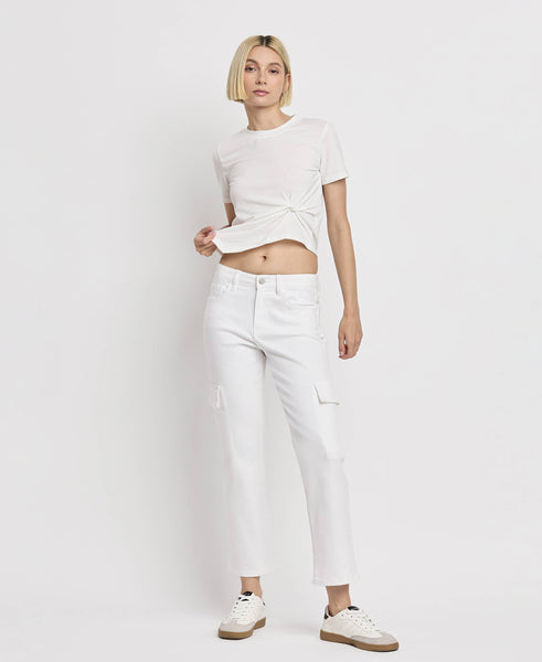 Vervet High Rise Crop Cargo Straight Jean White