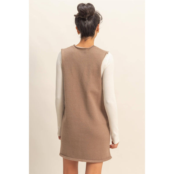 V Neck Sleeveless Knit Mini Dress – Mocha Brown