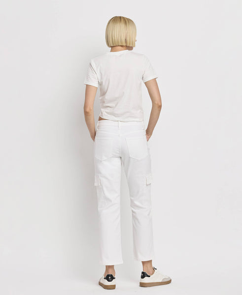 Vervet High Rise Crop Cargo Straight Jean White