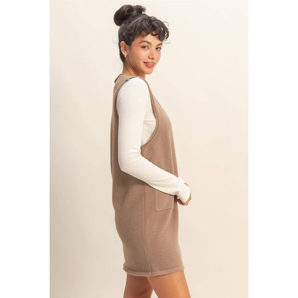 V Neck Sleeveless Knit Mini Dress – Mocha Brown