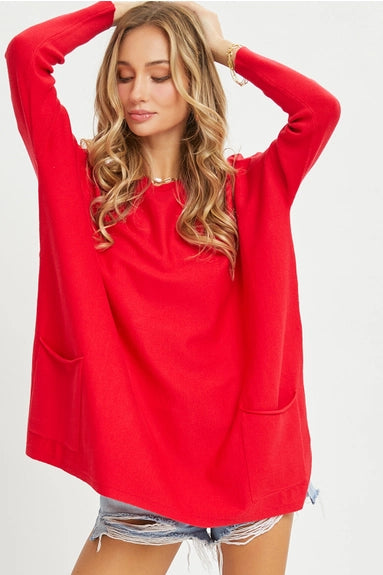 Oversize Round Neck Sweater Red