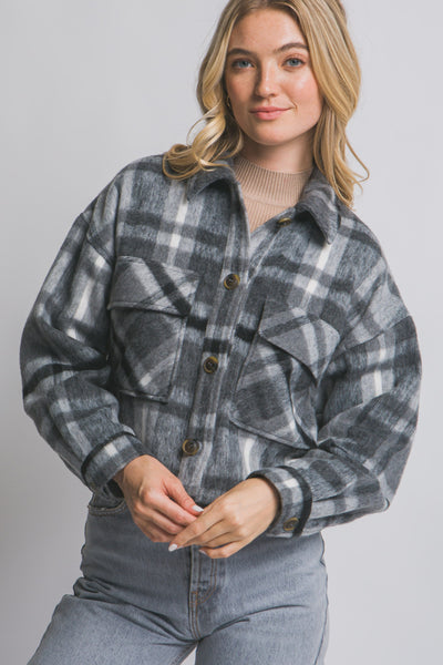 Short Plaid Shacket – Charcoal