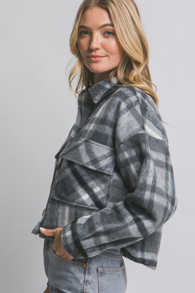 Short Plaid Shacket – Charcoal