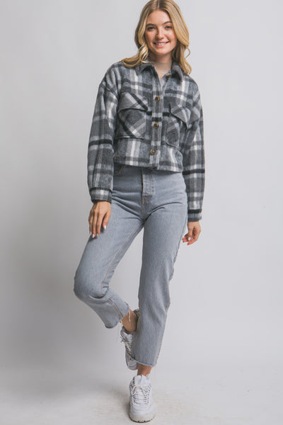 Short Plaid Shacket – Charcoal