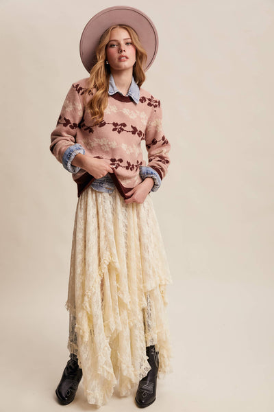 Floral Jacquard Sweater Rose
