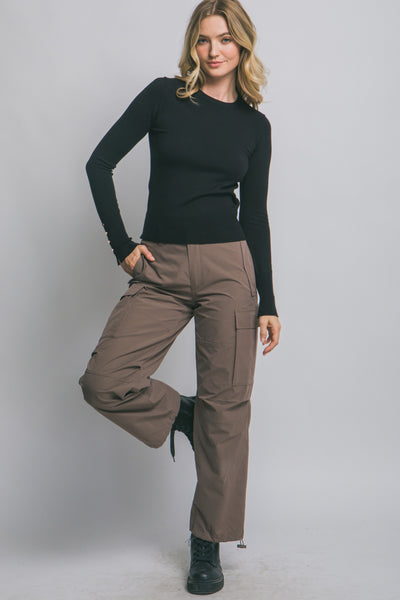 Fitted Button Sleeve Sweater Black