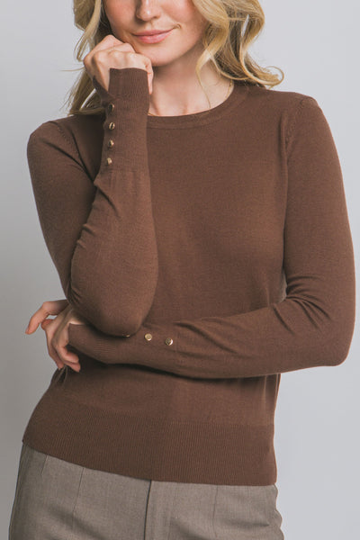 Fitted Button Sleeve Sweater Brown
