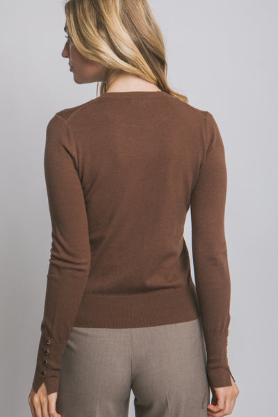 Fitted Button Sleeve Sweater Brown