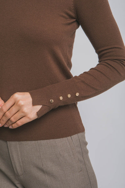 Fitted Button Sleeve Sweater Brown