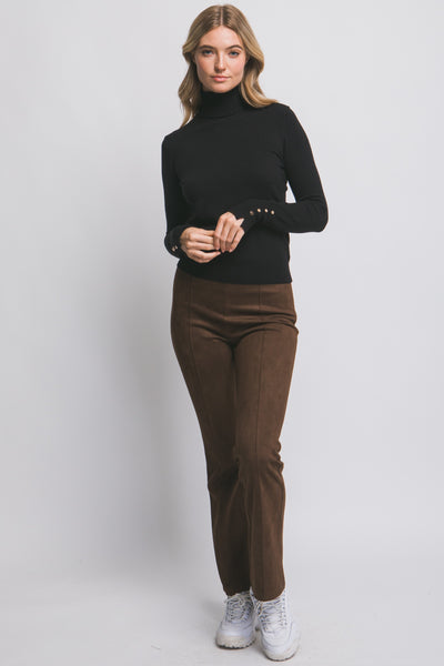 Turtle Neck Sweater with Button Sleeve Black
