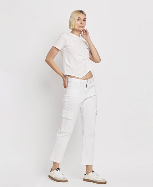 Vervet High Rise Crop Cargo Straight Jean White