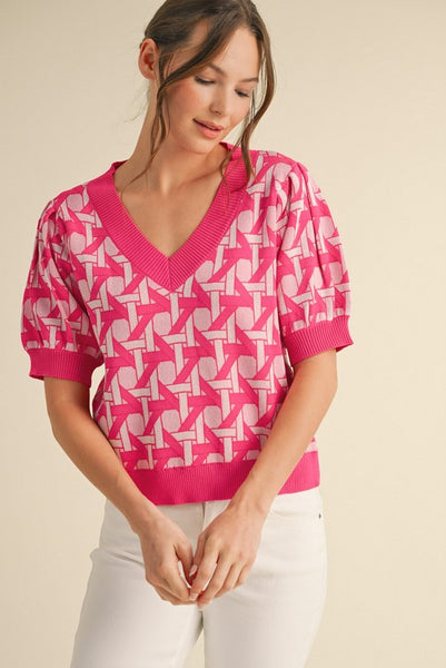 Eleanor Geometric Puff Sleeve Top