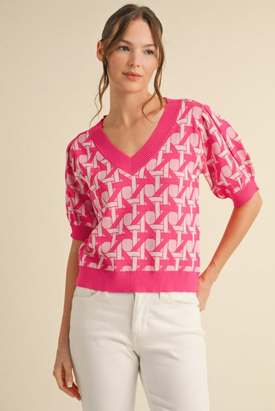 Eleanor Geometric Puff Sleeve Top