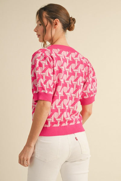 Eleanor Geometric Puff Sleeve Top