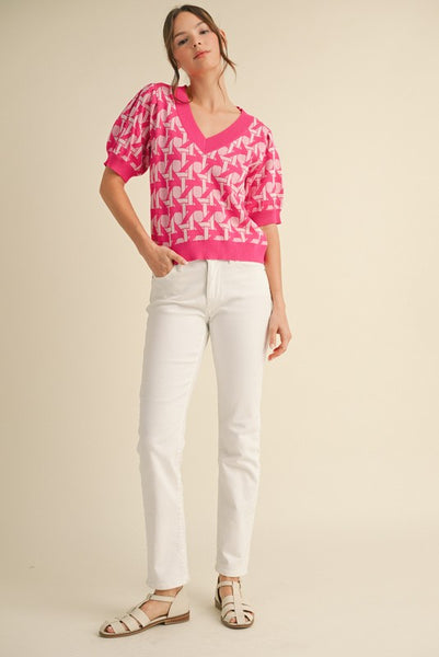 Eleanor Geometric Puff Sleeve Top