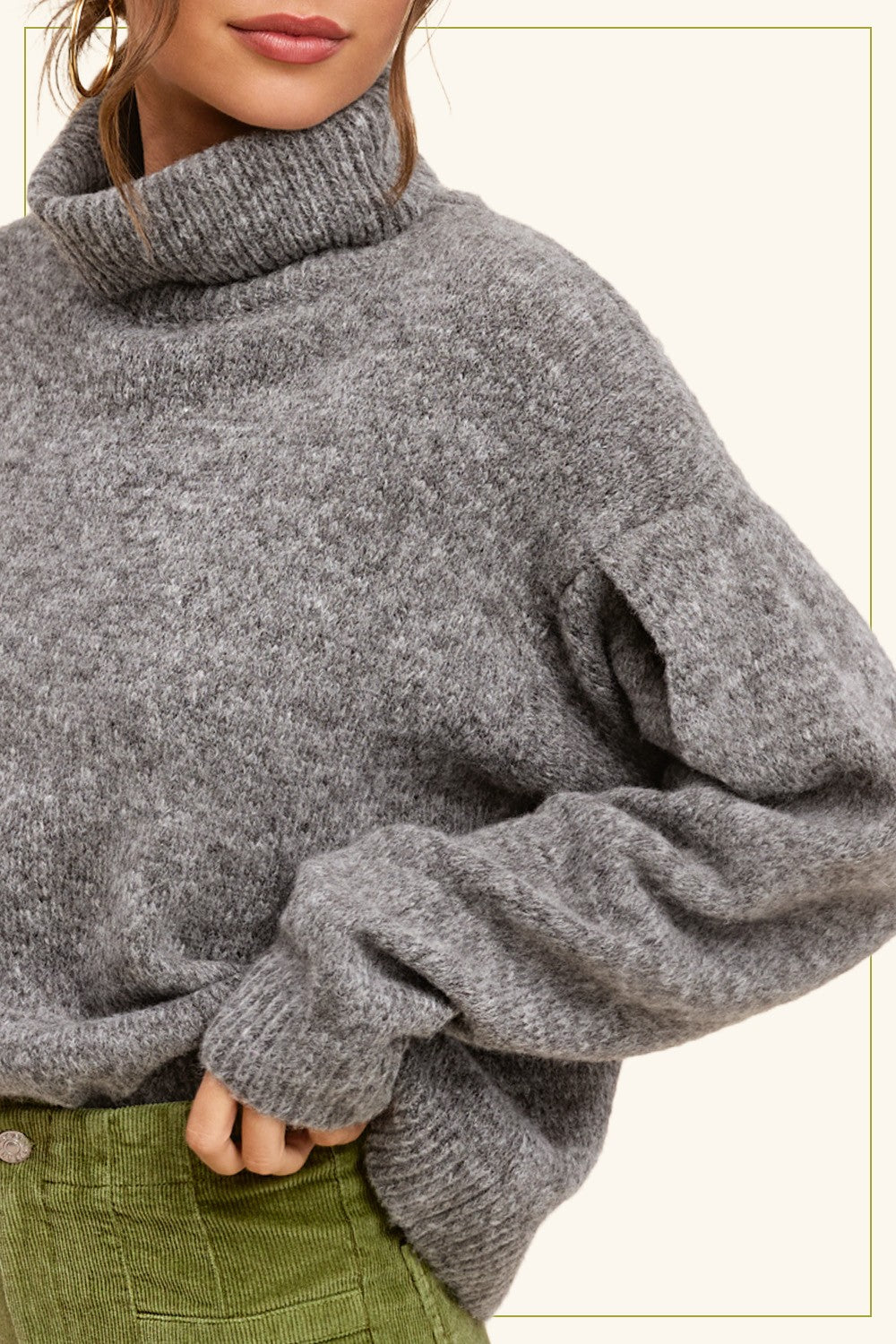 Turtleneck Pin Tuck Sleeve Sweater – Sesame