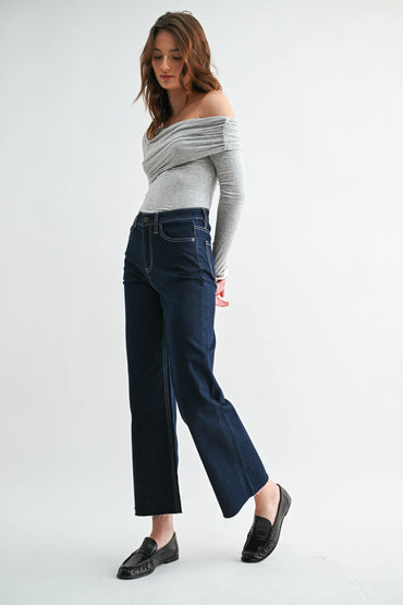 Mica High Rise Wide Leg Ankle Jeans with Subtle Glitter Fabric