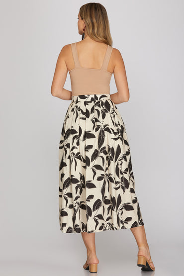 Botanical Print Midi Skirt Cream & Black