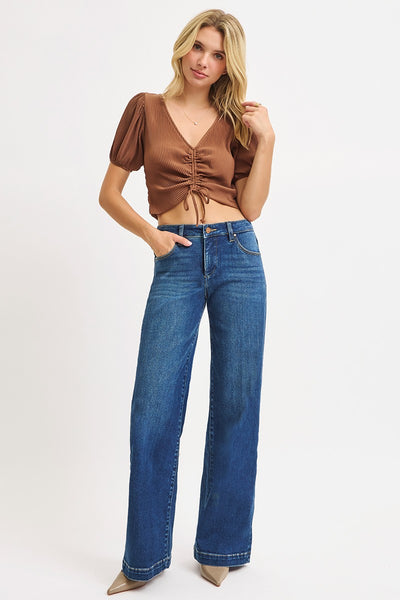 Risen Jeans Tummy Control Mid Rise Wide Leg w/ Iron Press Detail