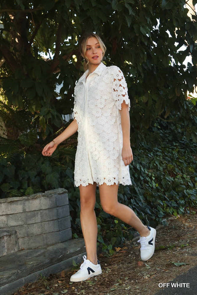 Lily Lace Button Dress Off White