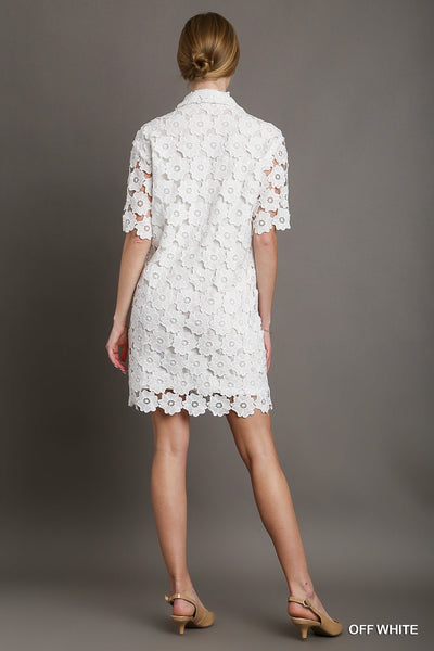 Lily Lace Button Dress Off White